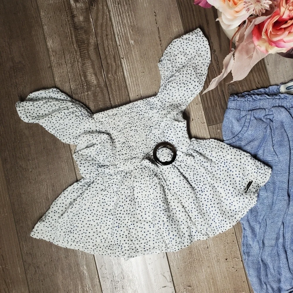 Girls 2T Outfit Polka Dot Top Linen Chambray Bottoms | Old Navy & Tahari | 2pc